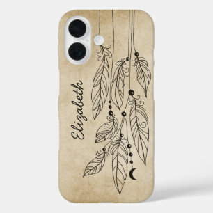 Bohemische Federn Zeichnend Vintager Hintergrund iPhone 16 Hülle