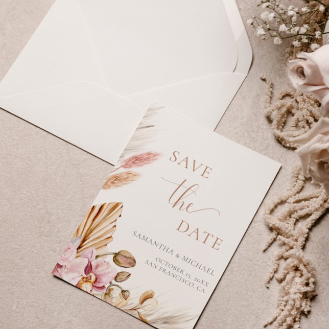 Bohemische florale Elegante Save the Date Karte (Von Creator hochgeladen)