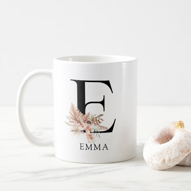 Bohemische florale Farbmonogramm Kaffeetasse (Mit Donut)