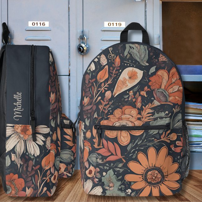 Bohemische florale Monogramm Bedruckter Rucksack (Von Creator hochgeladen)