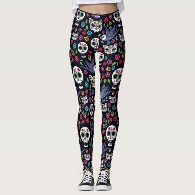 Bohemische Gärten Dia De Los Muertos Leggings | (Vorderseite)