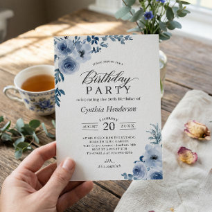 Bohemische Geburtstagsparty von Dusty Blue Floral Einladung