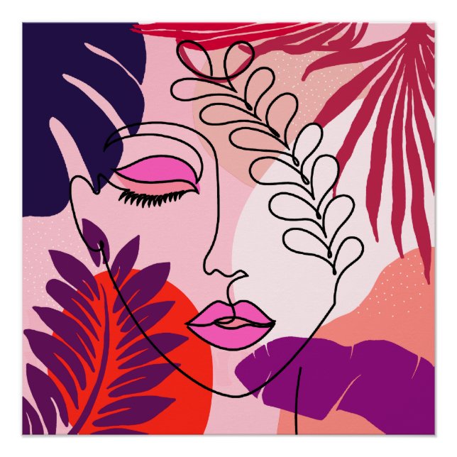 Bohemische Girl Line Art Pink Ästhetik Poster (Vorderseite)