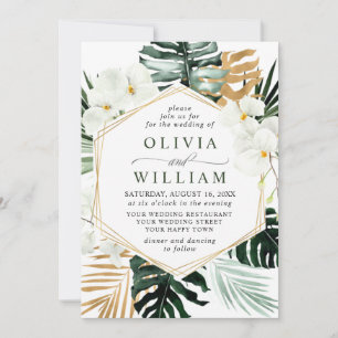 Bohemische Grüne Hochzeit mit eleganten Orchideen Einladung