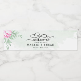 Bohemische Grünpflanzen Rosa Blume Gold Moderne Ho Wasserflaschenetikett