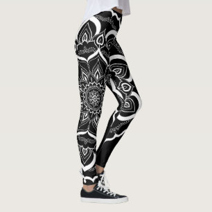 Bohemische Hand gezeichneter Mandala Schwarz-weiß Leggings