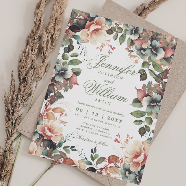 Bohemische Herbsthochzeit mit QR-UAWG Einladung (Bohemian Floral Fall Autumn Wedding w/ QR RSVP Invitation)