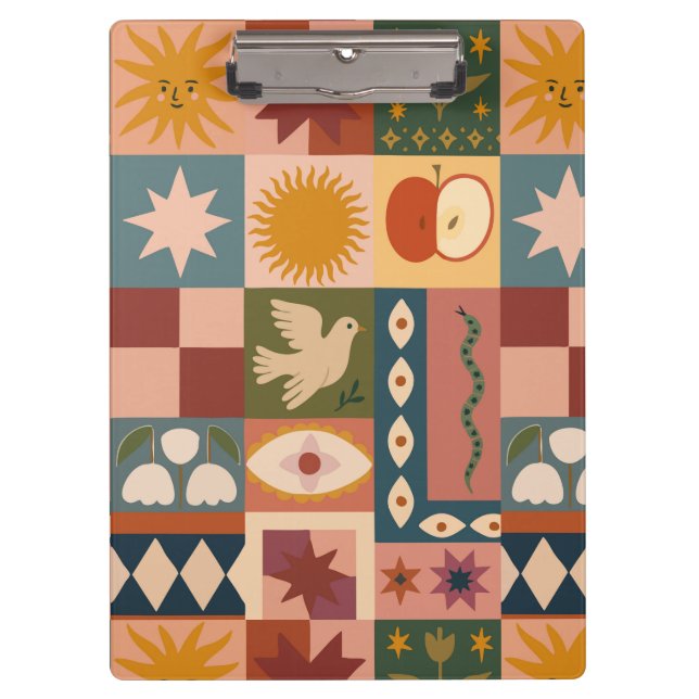 Bohemische Himmelskörper mit mystischen Symbolen Klemmbrett (Vorderseite)