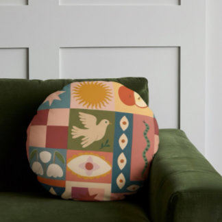 Bohemische Himmelskörper mit mystischen Symbolen Rundes Kissen