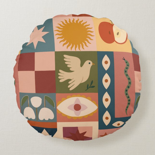 Bohemische Himmelskörper mit mystischen Symbolen Rundes Kissen (Vorderseite)
