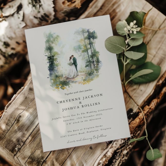 Bohemische Hochzeit im Wasserfarbenwald Einladung (Enchanted Forest Wedding Romantic Wedding Invitation )
