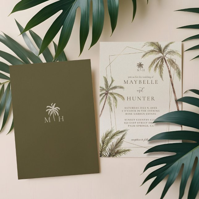 Bohemische Hochzeit mit tropischen Wasserfarbenpal Einladung (Tropical Watercolor Palm Trees Bohemian Wedding Invitation)
