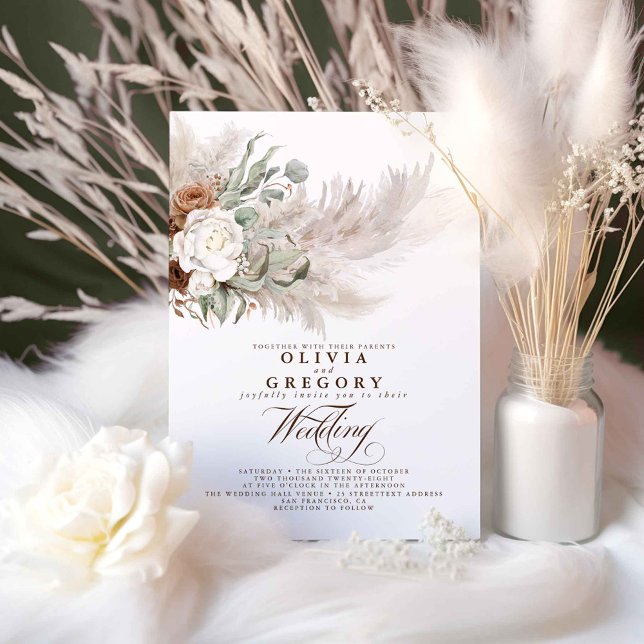 Bohemische Hochzeit von Blume und Pampas Grass Einladung (Boho Greenery Wedding Invitations)
