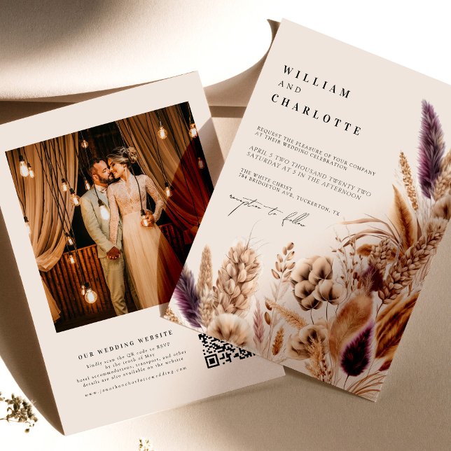 Bohemische Hochzeiten in Beige und Mauve, tropisch Einladung (Von Creator hochgeladen)