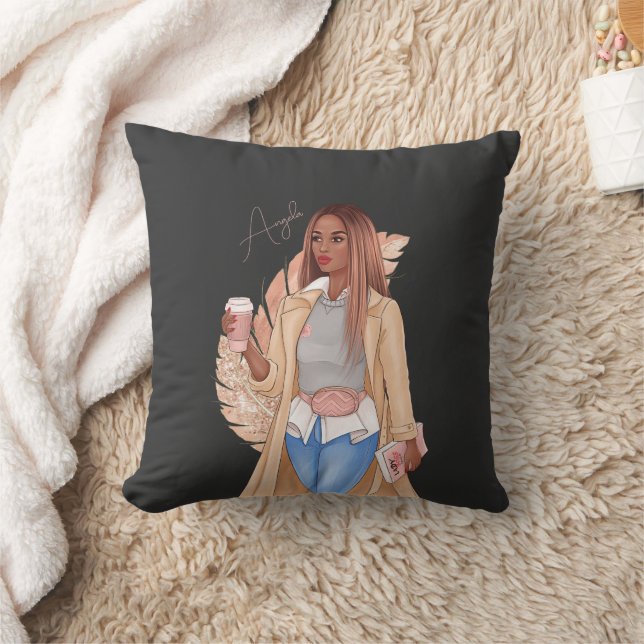 Bohemische Imitate Glitzer Girl Tan Haar Braun Ros Kissen (Decke)