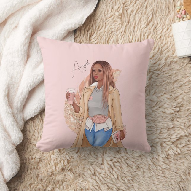 Bohemische Imitate Glitzer Girl Tan Haar Braun Ros Kissen (Decke)