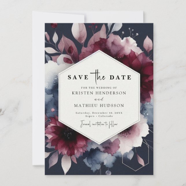 Bohemische Kalligraphie Burgundy Save The Date (Vorderseite)