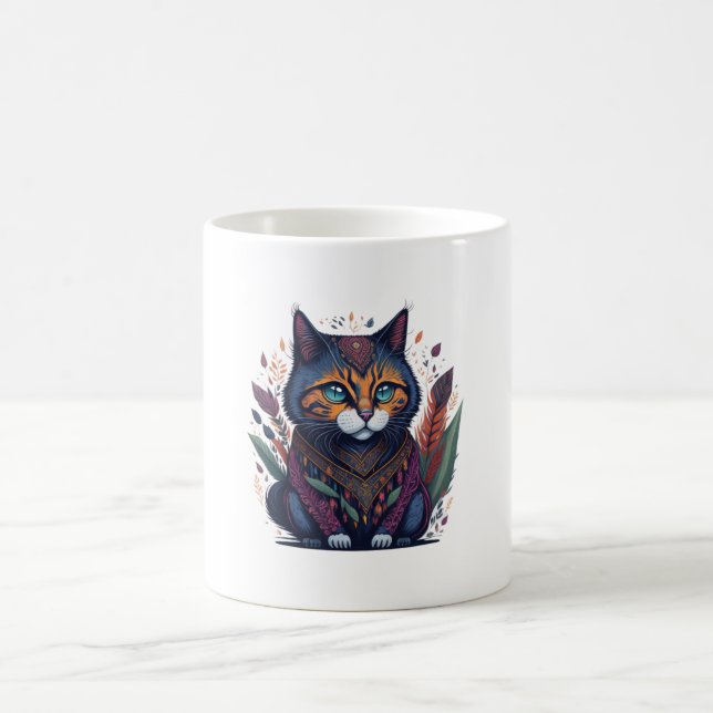 Bohemische Katze Whimsikfarben Kunst drucken Kaffeetasse (Mittel)