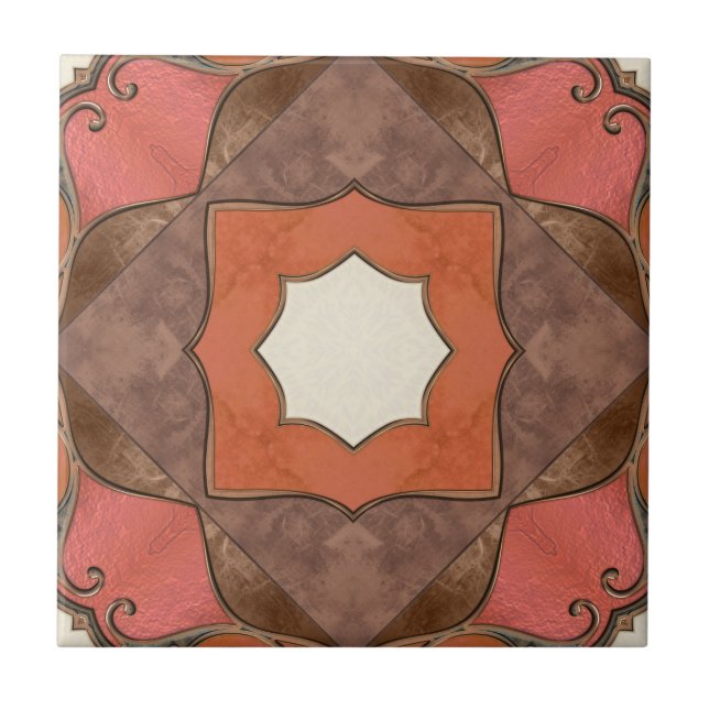 Bohemische Keramik Abstrakter Geometrie Fliese (Vorderseite)