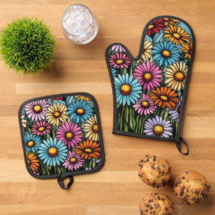 Bohemische, lebendige Milchprodukte - verklebter G Ofenhandschuh & Topflappen-Set