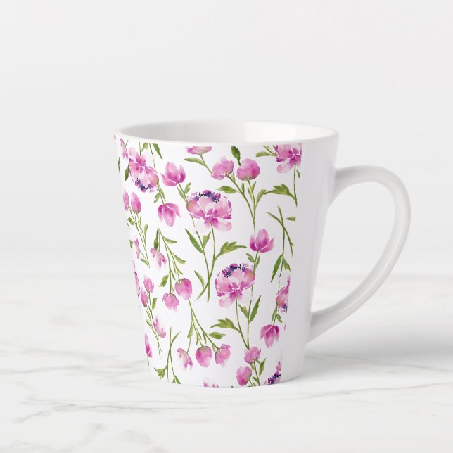 Bohemische lockere Blume Rosa und Grün Milchtasse (Rechts)