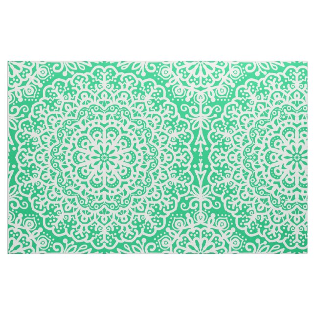 Bohemische Mandala White Lace auf Dunkelgrün Stoff (Fat Quarter (45,7 x 55,9 cm))