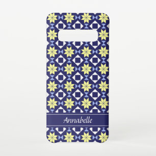 Bohemische marokkanische gelbe Blumen Blaues Muste Samsung Galaxy S10 Hülle