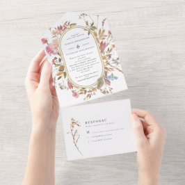 Bohemische Mauve-Wildblume-Rahmen zum Hochsetzen All In One Einladung