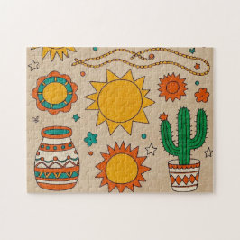 Bohemische Muster Handgezeichnet Sonnen, Monde Puzzle