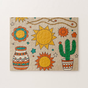 Bohemische Muster Handgezeichnet Sonnen, Monde Puzzle
