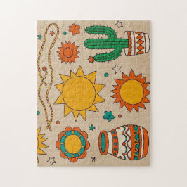 Bohemische Muster Handgezeichnet Sonnen, Monde Puzzle