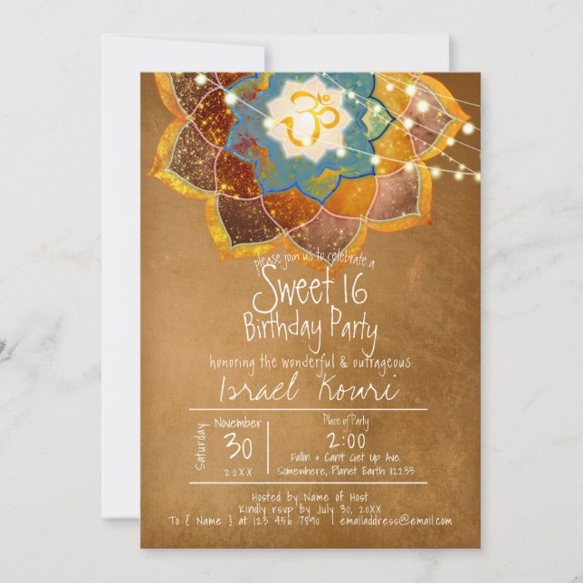 Bohemische Nächte mit Lotus Mandala | Blau Lila Einladung (Vorderseite)