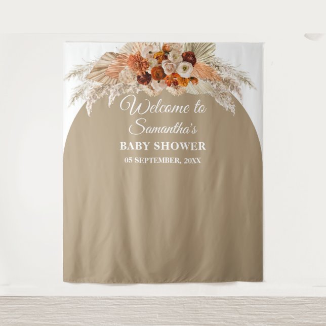 Bohemische, orangefarbene Bordeaux-Babydusche Wandteppich (Vorderseite)