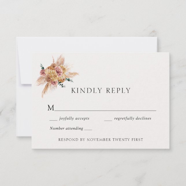 Bohemische Pampas-Gras-Hochzeitskarte Einladung (Vorderseite)