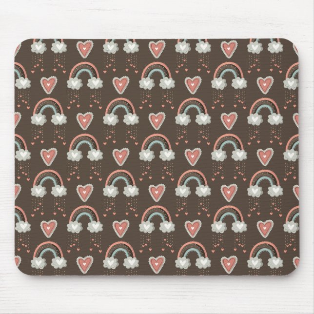 Bohemische Regenbogen & Herz - Erdbraun 2 Mousepad (Vorne)