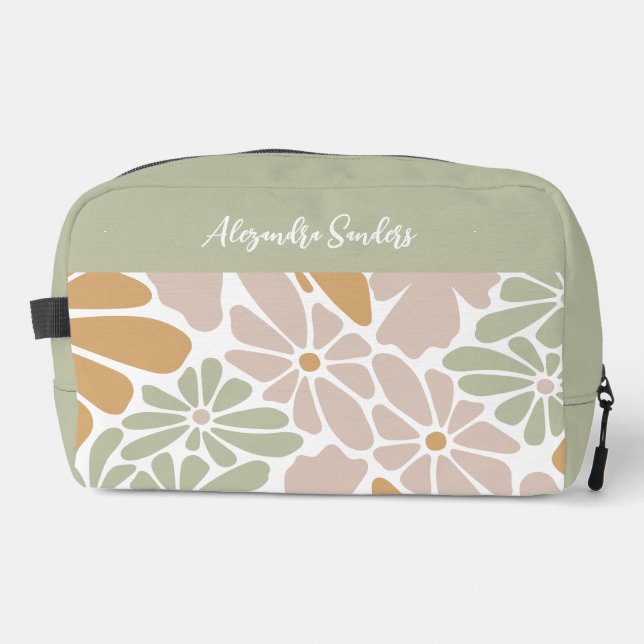 Bohemische Retro Groovy-Blume Waschbeutel (Vorderseite)