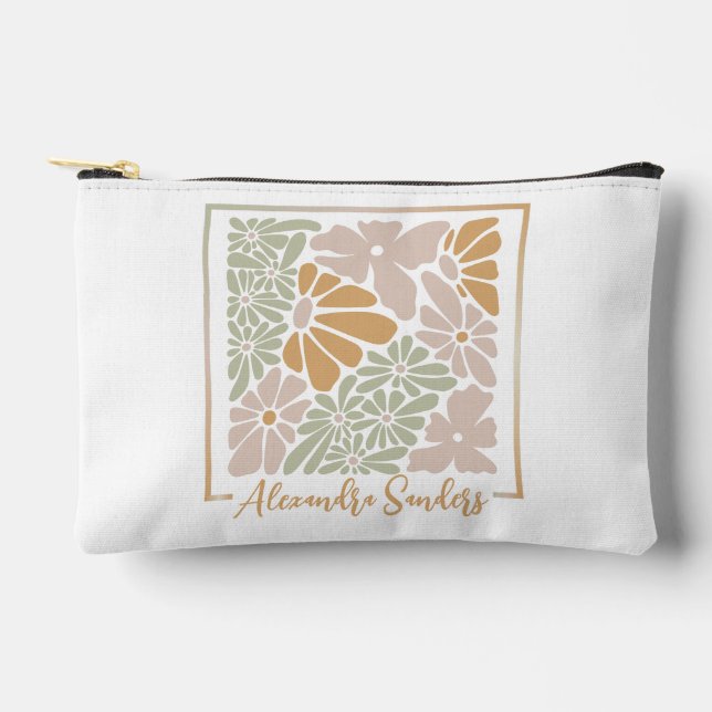 Bohemische Retro Groovy-Blume Zubehörtasche (Vorderseite)