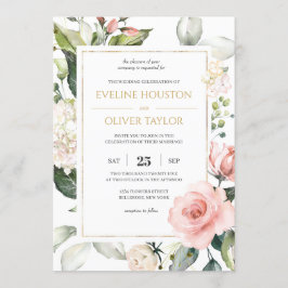 Bohemische Rosa Blumenstrauß Rose Hochzeit Einladung