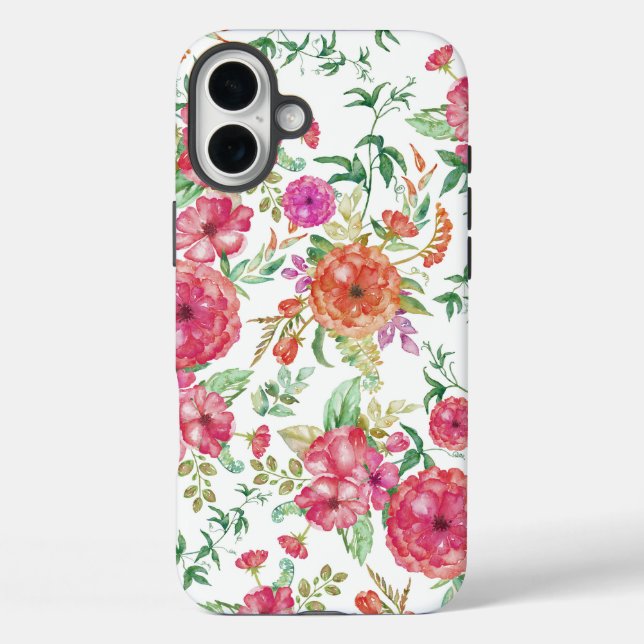 Bohemische rosa Korallengrün Aquarellfarben Rose B Case-Mate iPhone Hülle (Rückseite)