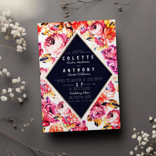 Bohemische Rosa-Orange-Rose Blumenzehen Einladung