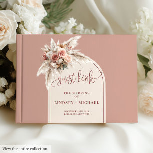 Bohemische Rosa-Pampas-Blumenarschenhochzeit Gästebuch