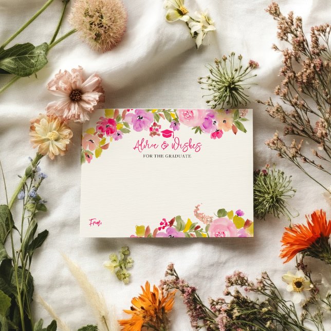 Bohemische Rosa Rosen Abschluss Beratung Wünsche Begleitkarte (Bohemian pink roses graduation advice wishes enclosure card)