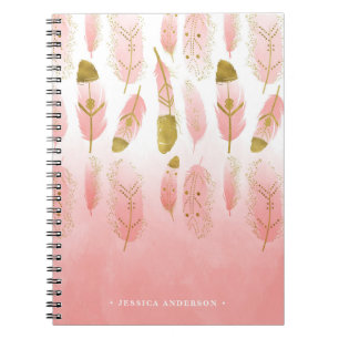 Bohemische Rosa und Gold Feathers Ombre Notebook Notizblock