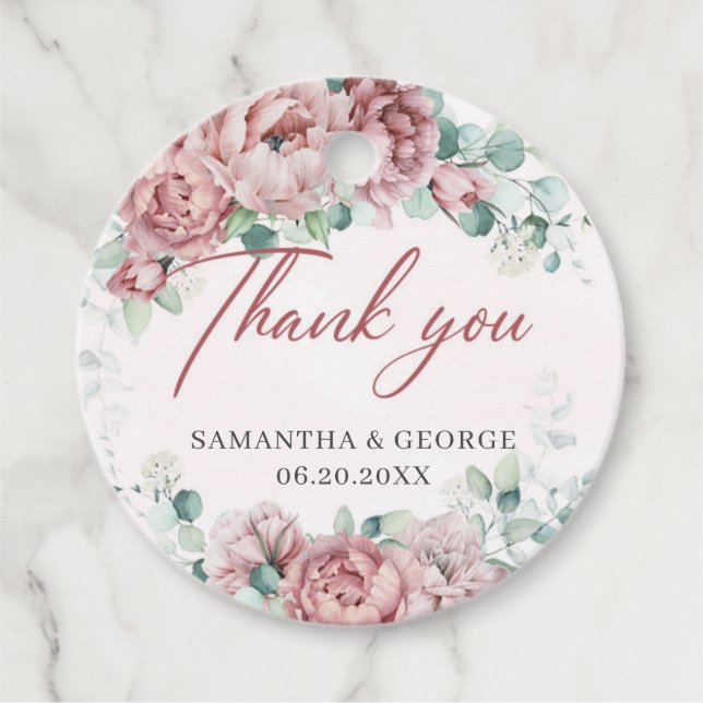 Bohemische Rose Eukalyptus-Goldrahmhochzeit Geschenkanhänger (Vorderseite)