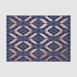 Bohemische Rose Gold Navy Blue Ikat Muster Seidenpapier