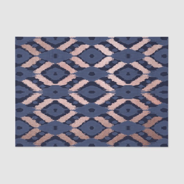 Bohemische Rose Gold Navy Blue Ikat Muster Seidenpapier (Vorderseite)