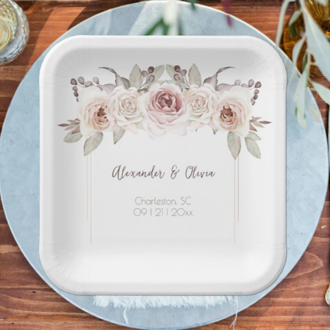 Bohemische Rose Pappteller (Bohemian Rose Wedding Paper Plates)