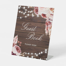 Bohemische Rose Rustic Woods Gästebuchsignatur Sockelschild