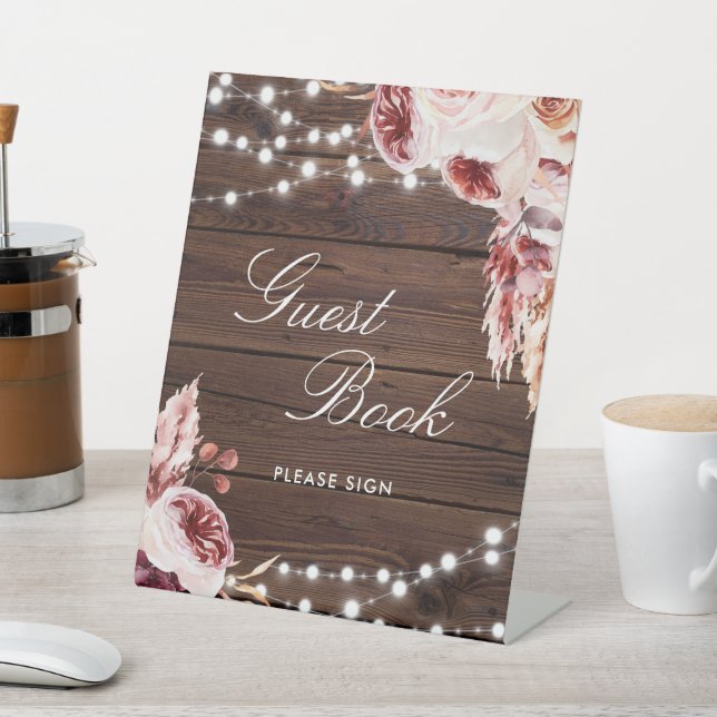 Bohemische Rose Rustic Woods Gästebuchsignatur Sockelschild (In SItu)