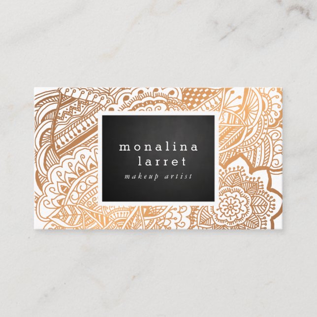 Bohemische Rosen-Goldhand gezeichnetes Gekritzel Visitenkarte (Vorderseite)